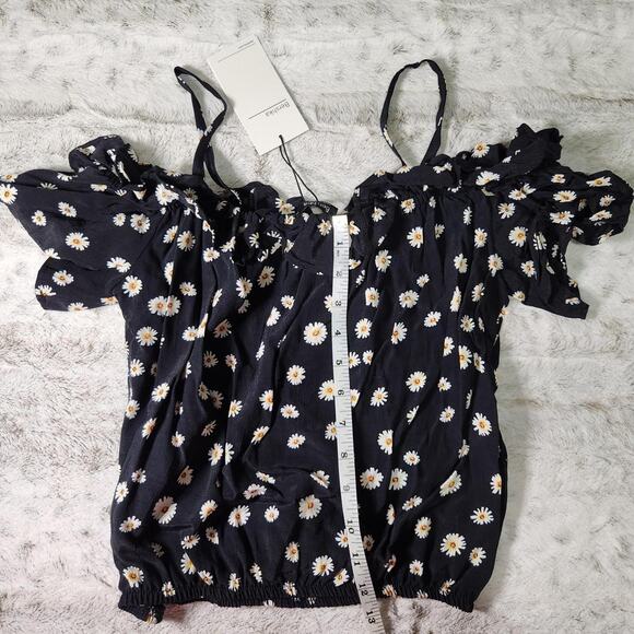 Bershka Black and White Cute Daisy Floral Tie Front Crop Blouse Top Size S - Picture 3 of 5